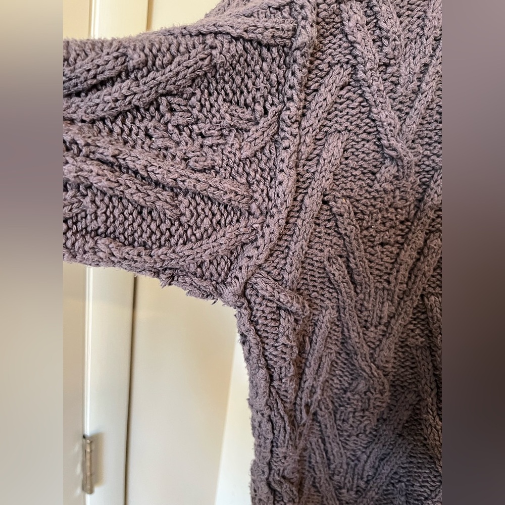 Free People Isla Cable Knit Tunic Sweater Sz L Gray(Shaded Rock)Cotton Oversized - Picture 9 of 14